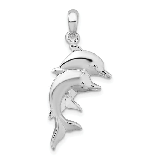 Sterling Silver De-Ani Rhodium-Plated Polished Double Dolphins Pendant