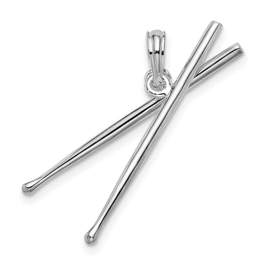 Sterling Silver De-Ani Rhodium-Plated Polished Moveable 3D Drumsticks Pendant
