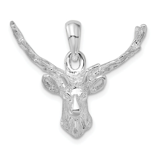 Sterling Silver De-Ani Rhodium-Plated Polished 8-Point Buck Deer Head Pendant