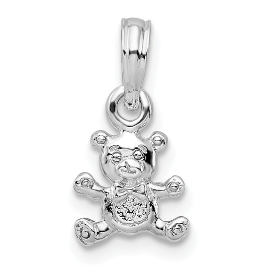 Sterling Silver De-Ani Rhodium-Plated Polished 3D Mini Bear Pendant
