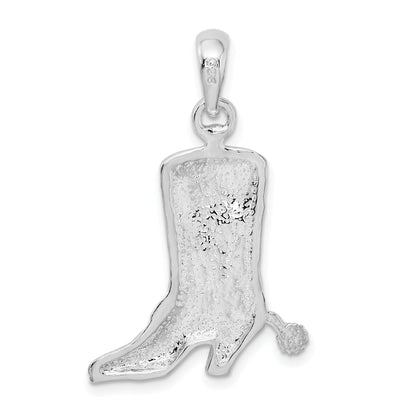 Sterling Silver De-Ani Rhodium-Plated Polished 3D Cowboy Boot With Spur Pendant