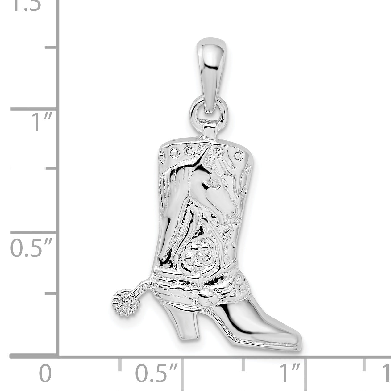 Sterling Silver De-Ani Rhodium-Plated Polished 3D Cowboy Boot With Spur Pendant