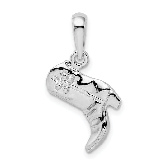 Sterling Silver De-Ani Rhodium-Plated Polished 3D Cowboy Boot Pendant