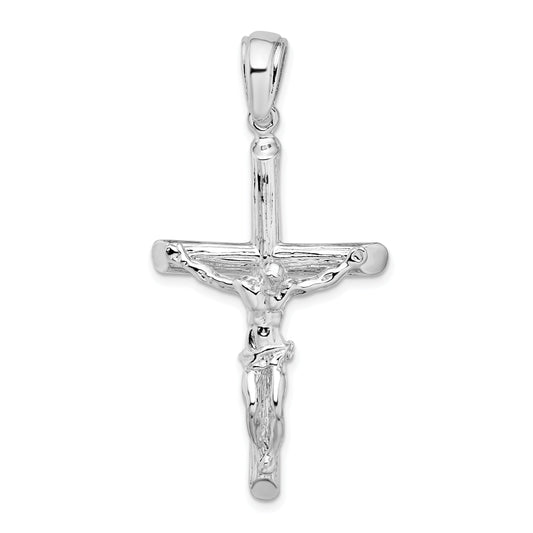 Sterling Silver De-Ani Rhodium-Plated Textured Crucifix Pendant