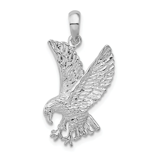 Sterling Silver De-Ani Rhodium-Plated Polished Textured Landing Eagle Pendant