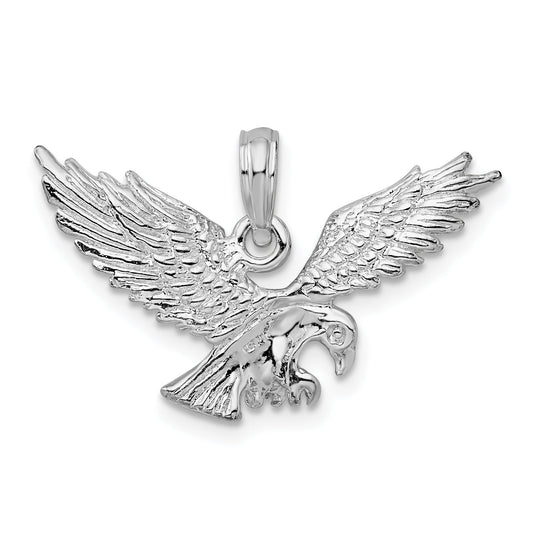 Sterling Silver De-Ani Rhodium-Plated Textured 3D Landing Eagle Pendant