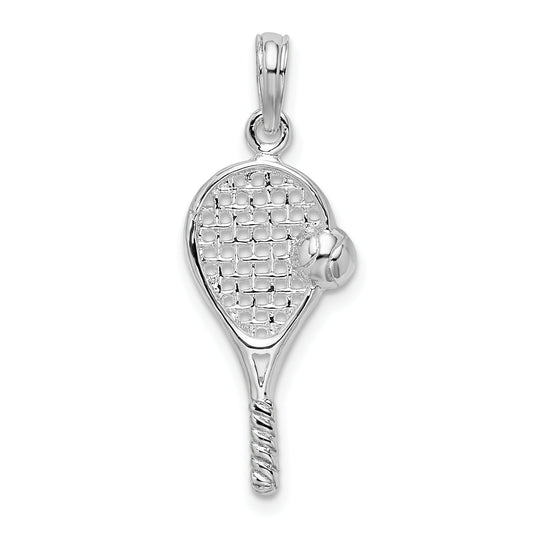 Sterling Silver De-Ani Rhodium-Plated Polished Tennis Racquet And Ball Pendant