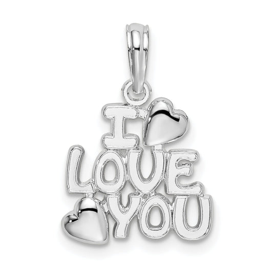Sterling Silver De-Ani Rhodium-Plated Polished I Love You With Hearts Pendant