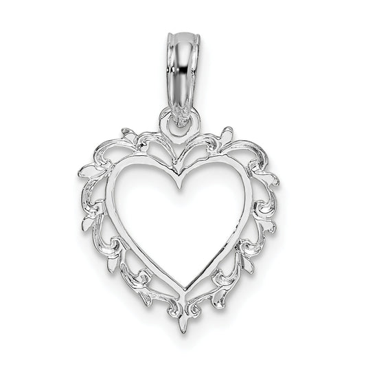 Sterling Silver De-Ani Rhodium-Plated Polished Lacey Edge Open Heart Pendant