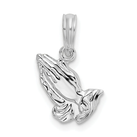 Sterling Silver De-Ani Rhodium-Plated Polished Praying Hands Pendant