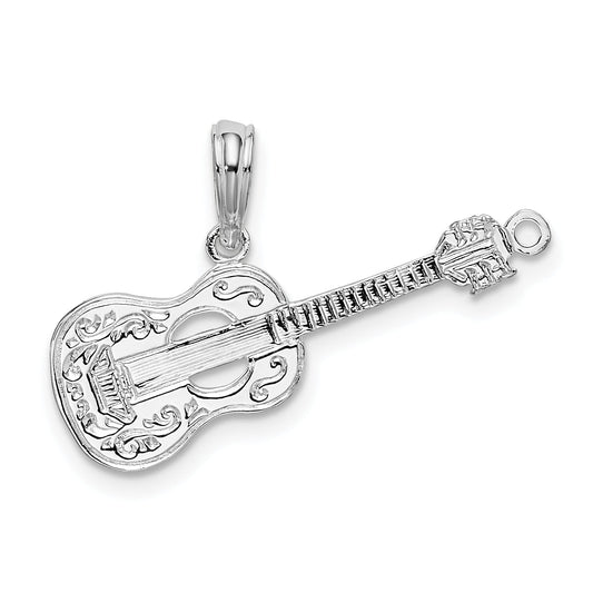 Sterling Silver De-Ani Rhodium-Plated Polished Guitar Pendant