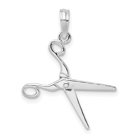Sterling Silver De-Ani Rhodium-Plated Polished Moveable 3D Scissors Pendant