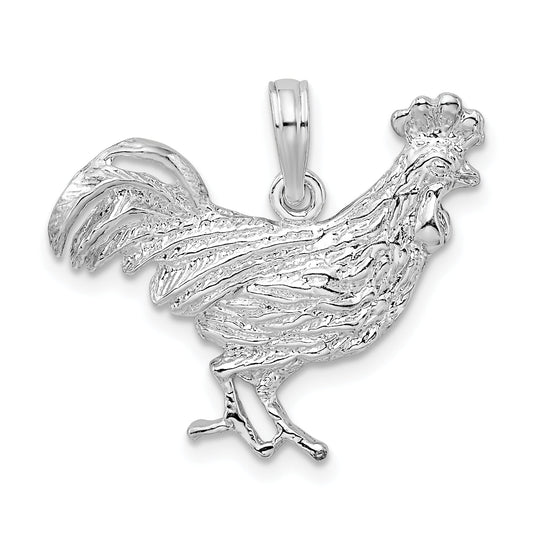 Sterling Silver De-Ani Rhodium-Plated Polished Rooster Pendant