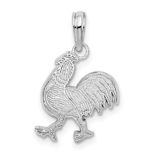 Sterling Silver De-Ani Rhodium-Plated Polished And Textured Flat Rooster Pendant
