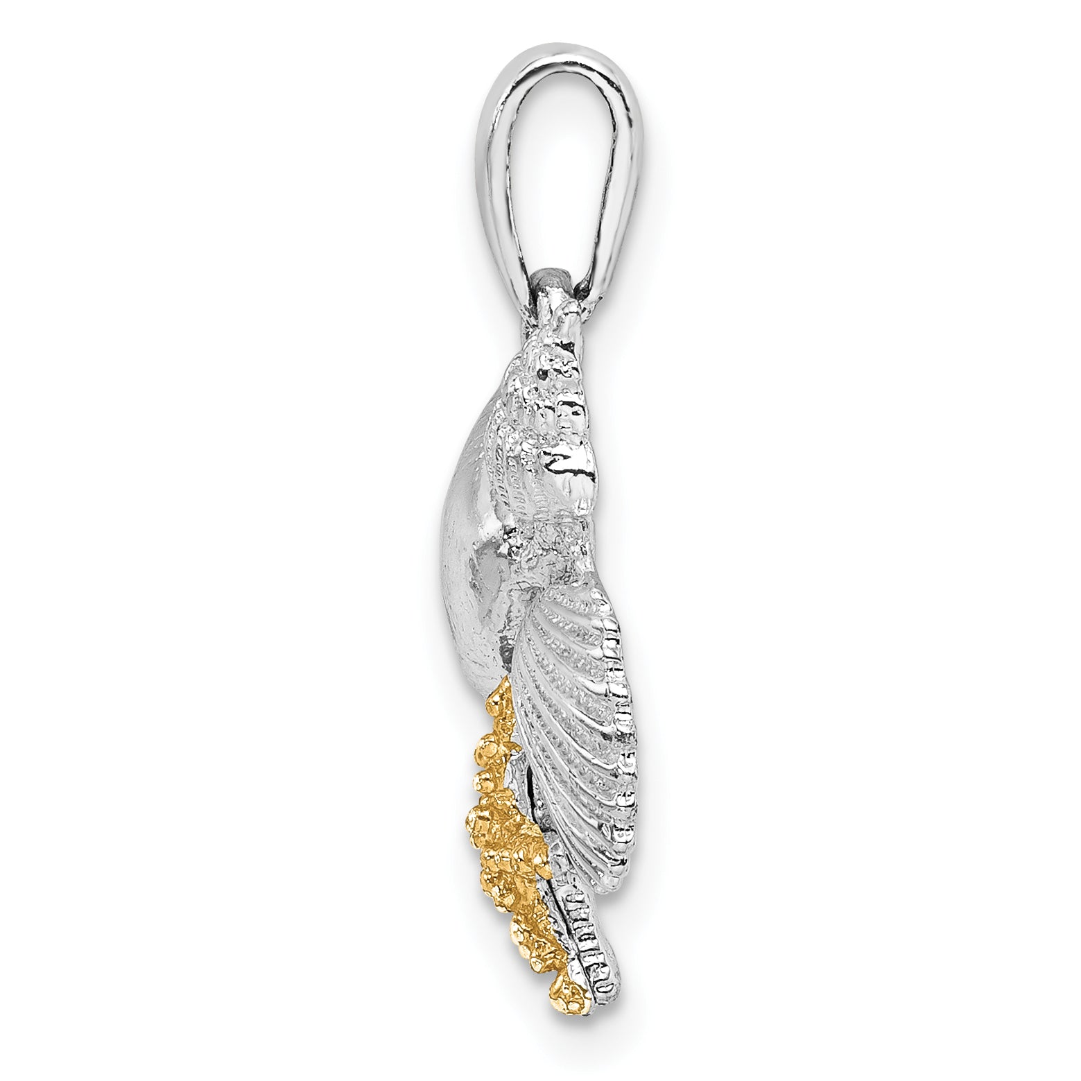Silver/14K Two-Tone De-Ani Sterling Silver Rhodium-Plated Polished Shells With 14K Starfish Pendant
