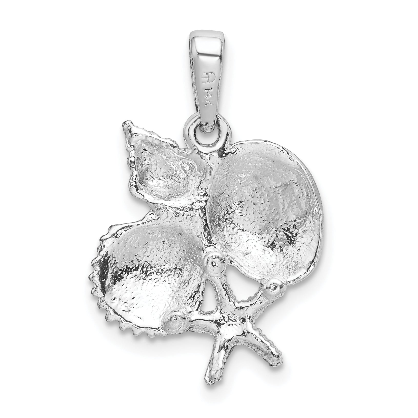 Silver/14K Two-Tone De-Ani Sterling Silver Rhodium-Plated Polished Shells With 14K Starfish Pendant