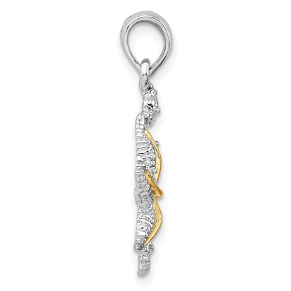 Silver/14K Two-Tone De-Ani Sterling Silver Rhodium-Plated Seahorse Starfish With 14K Pendant