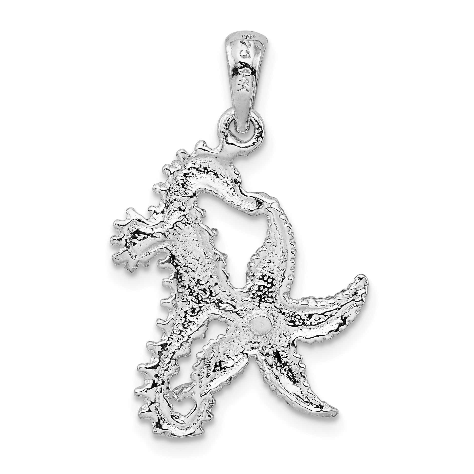 Silver/14K Two-Tone De-Ani Sterling Silver Rhodium-Plated Seahorse Starfish With 14K Pendant