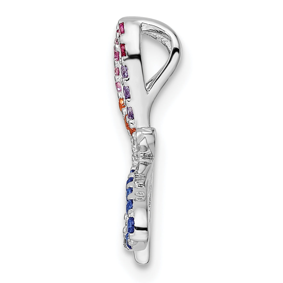 Sterling Silver Rhodium-Plated Multicolor Cz Dragonfly Chain Slide