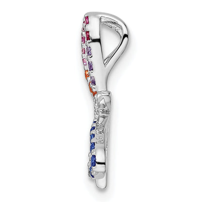 Sterling Silver Rhodium-Plated Multicolor Cz Dragonfly Chain Slide