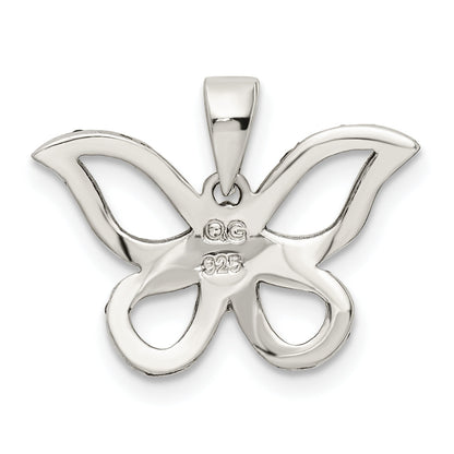 Sterling Silver Antiqued Polished Marcasite Butterfly Pendant