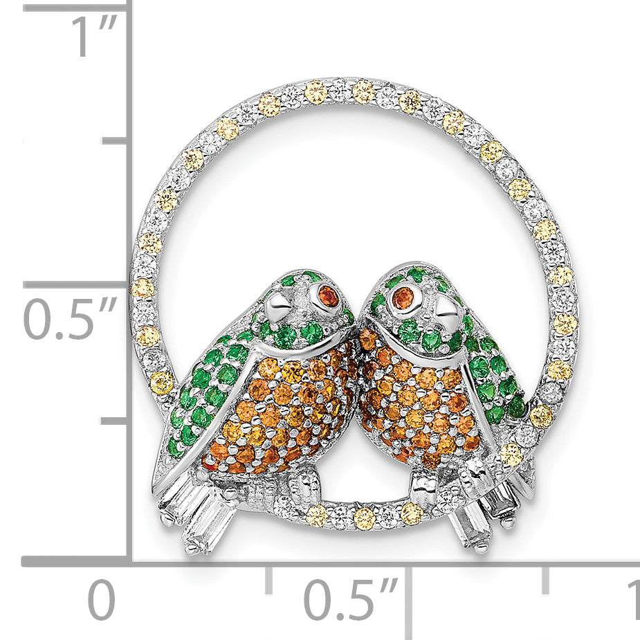 Sterling Silver Rhodium-Plated Cz Birds On Perch Chain Slide