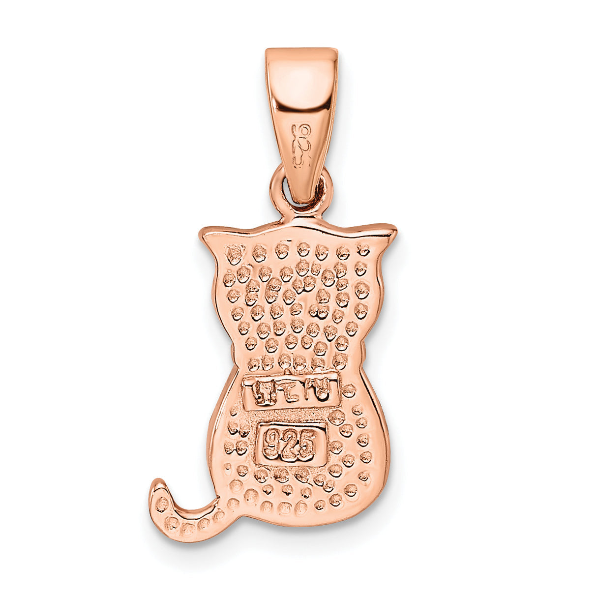 Sterling Silver Rhodium-Plated Rose-Tone White Created Opal Cat Pendant