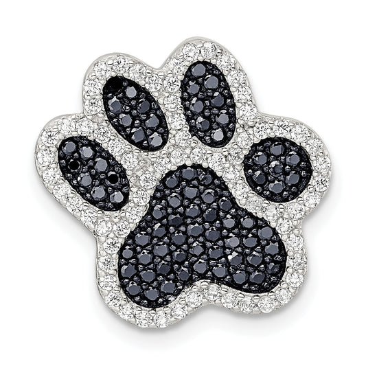 Sterling Silver Rhodium-Plated Polished Cz Paw Print Chain Slide