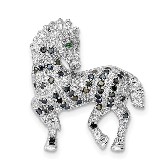 Sterling Silver Rhodium-Plated Polished Cz Zebra Chain Slide