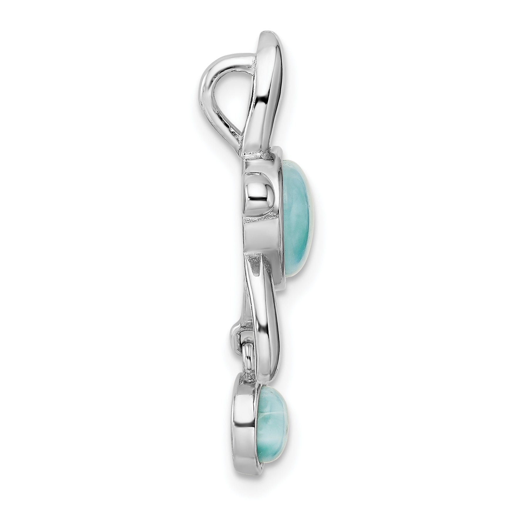 Sterling Silver Rhodium-Plated Polished Larimar Turtle Chain Slide