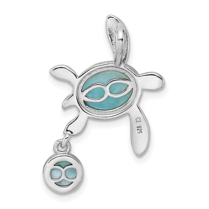 Sterling Silver Rhodium-Plated Polished Larimar Turtle Chain Slide