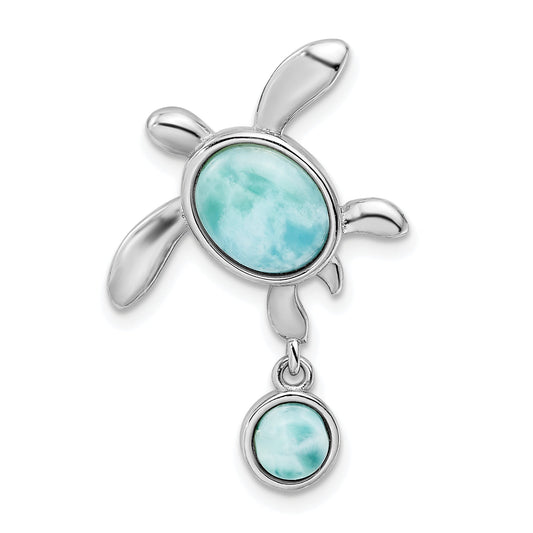 Sterling Silver Rhodium-Plated Polished Larimar Turtle Chain Slide