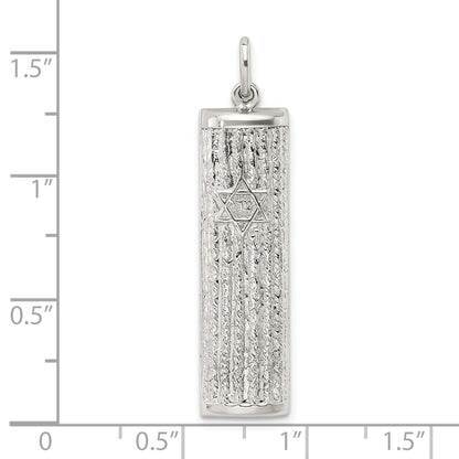 Sterling Silver Polished And Textured Solid Mezuzah W/Star Of David Pendant