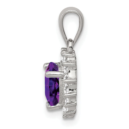 Sterling Silver Rhodium-Plated Amethyst And Cz Pendant
