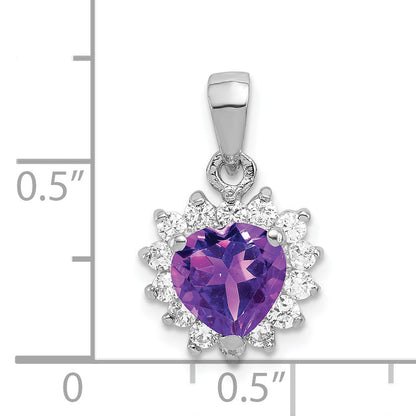 Sterling Silver Rhodium-Plated Amethyst And Cz Pendant