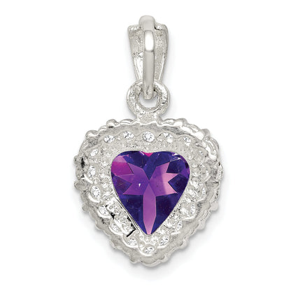 Sterling Silver Rhodium-Plated Amethyst And Cz Pendant