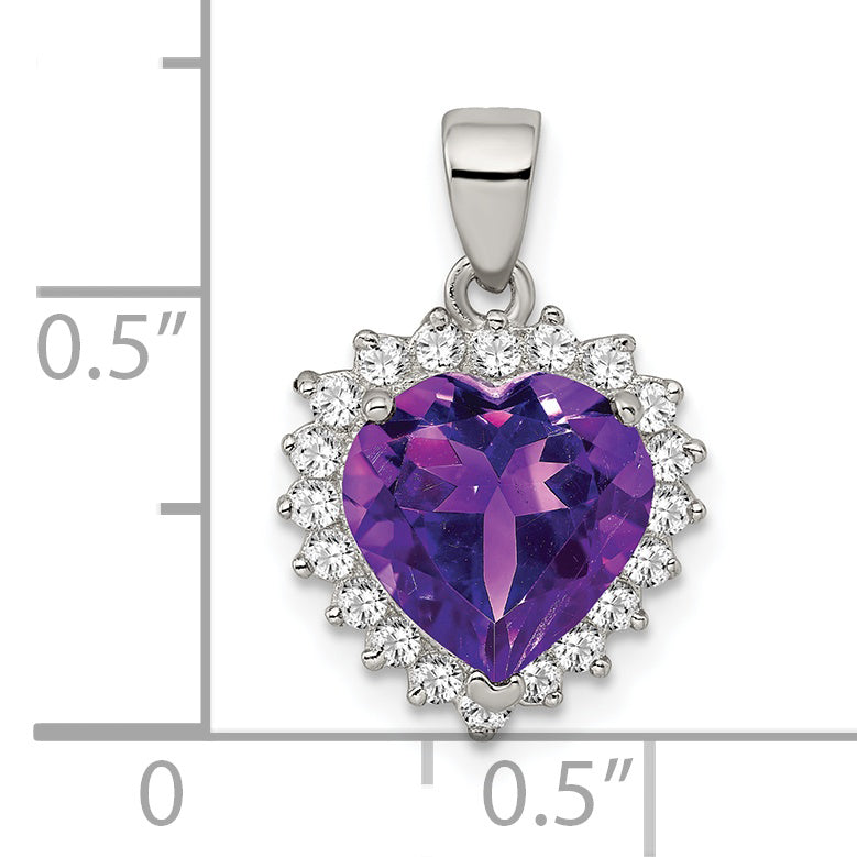 Sterling Silver Rhodium-Plated Amethyst And Cz Pendant
