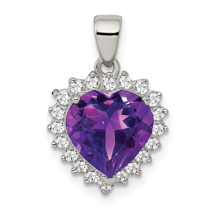 Sterling Silver Rhodium-Plated Amethyst And Cz Pendant