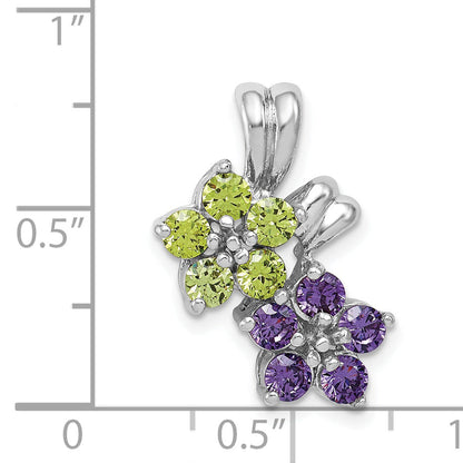 Sterling Silver Rhodium-Plated Amethyst And Peridot Floral Pendant