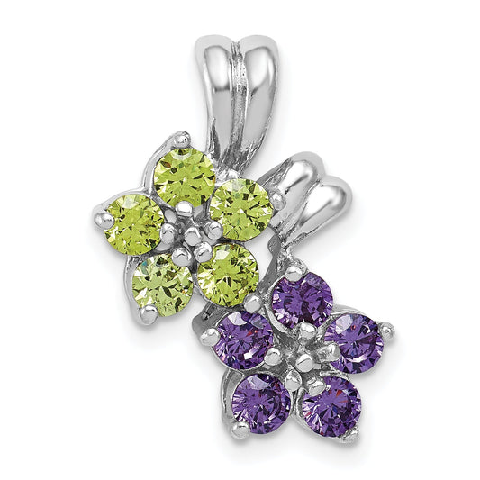 Sterling Silver Rhodium-Plated Amethyst And Peridot Floral Pendant