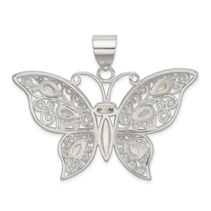 Sterling Silver Filigree Fancy Mother Of Pearl Butterfly Pendant