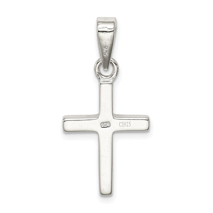 Sterling Silver Rhod-Plated Blue Inlay Created Opal Thin Cross Pendant