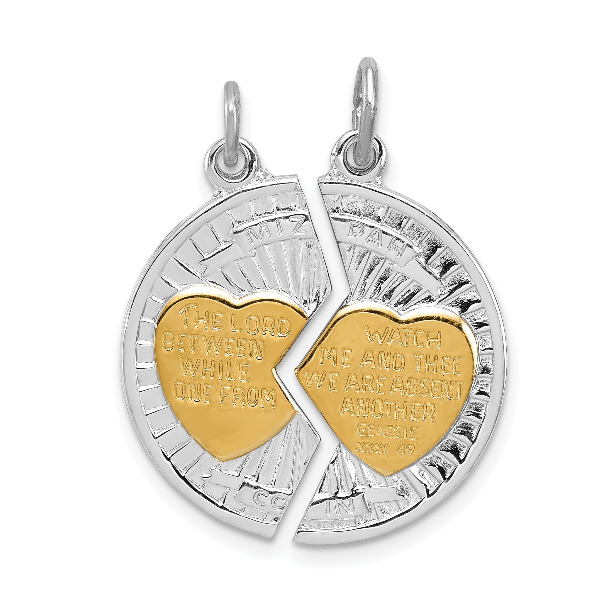 Sterling Silver Rhodium-Plated & Gold-Plated Polished Mizpah 2-Piece Pendan