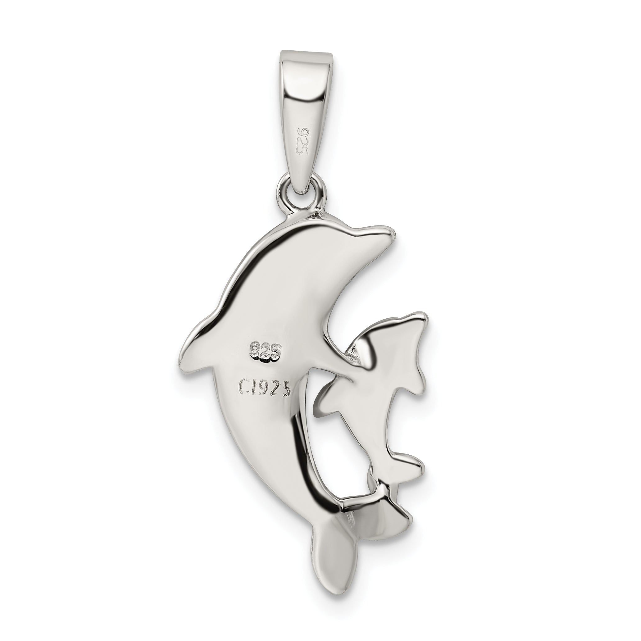 Sterling Silver Rhodium-Plated Blue Inlay Created Opal Dolphin Pendant