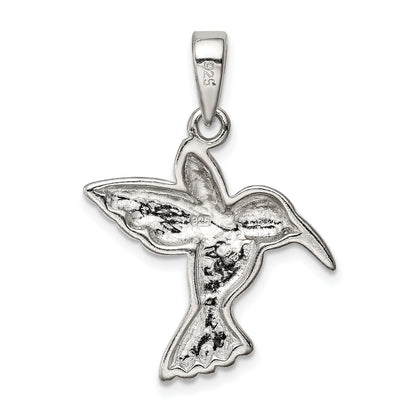 Sterling Silver Rhod Plated Creat Opal Inlay Hummingbird Pendant