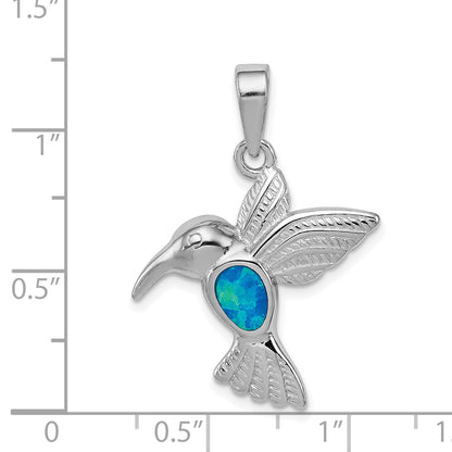 Sterling Silver Rhod Plated Creat Opal Inlay Hummingbird Pendant