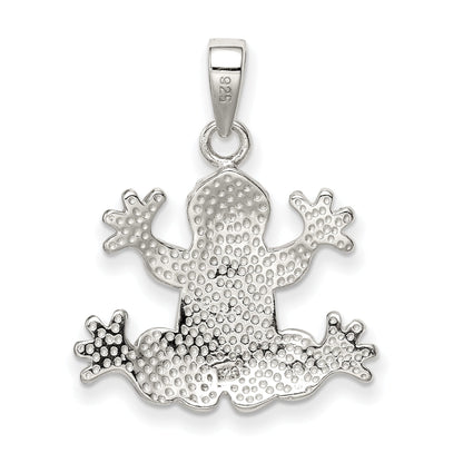 Sterling Silver Rhodium-Plated Blue Inlay Created Opal Frog Pendant