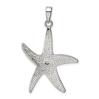 Sterling Silver Rhodium-Plated Blue Inlay Created Opal Starfish Pendant
