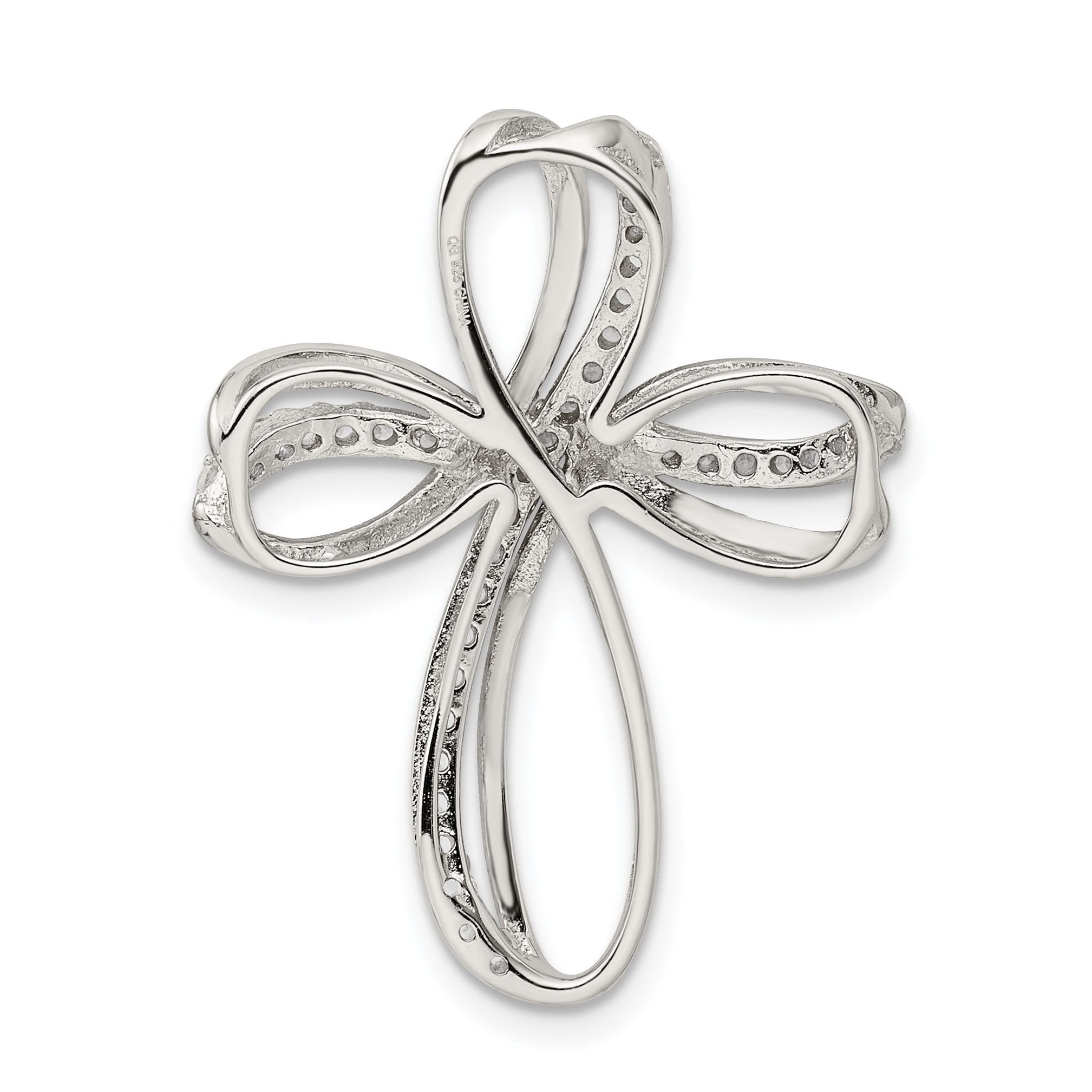 Sterling Silver Rhodium-Plated Polished Cz Cross Chain Slide