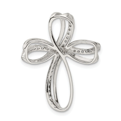 Sterling Silver Rhodium-Plated Polished Cz Cross Chain Slide